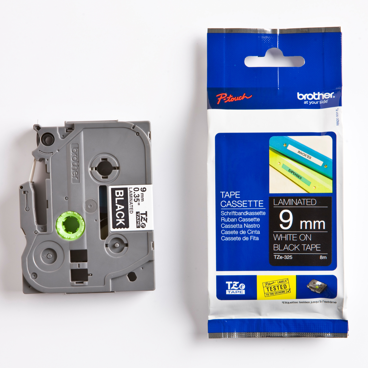Märkband TZe325 9mm vit/sva