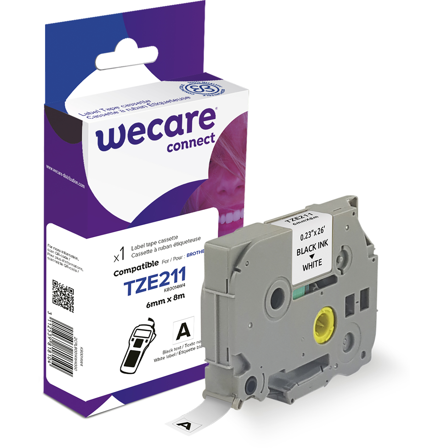 Märkband Wecare TZe 6mm sv/vit