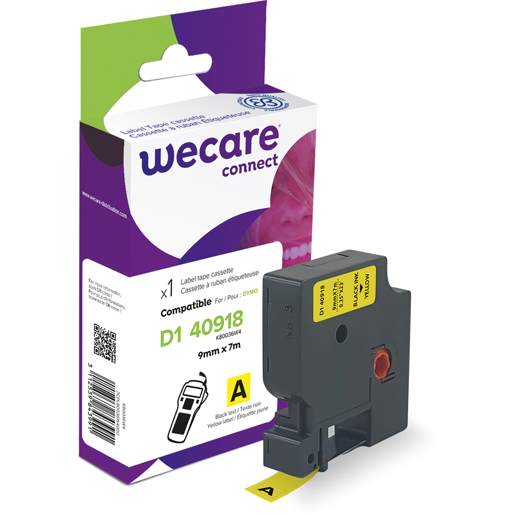 Märkband Wecare D1 sva/gul 9mm
