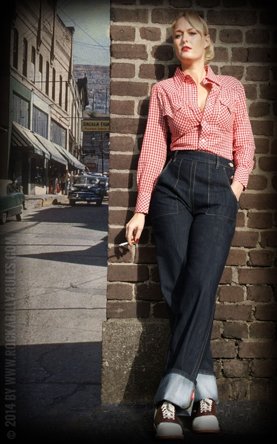 Marlene Vintage Denim Jeans WAC 30er-40er Jahre Style Rockabilly Hot Rod V8 Army 