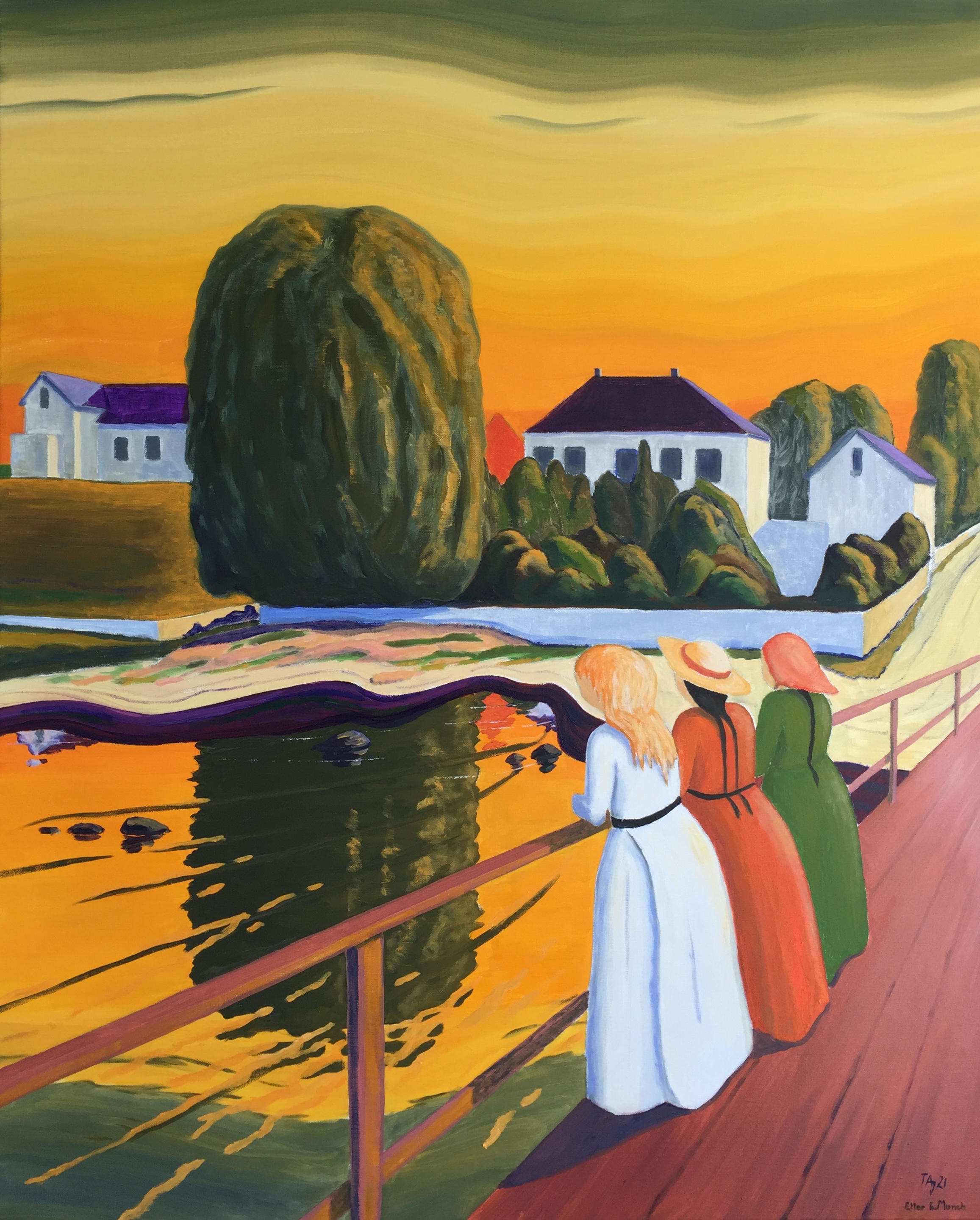 "Jentene på Brygga II" (Fritt etter Edvard Munch)