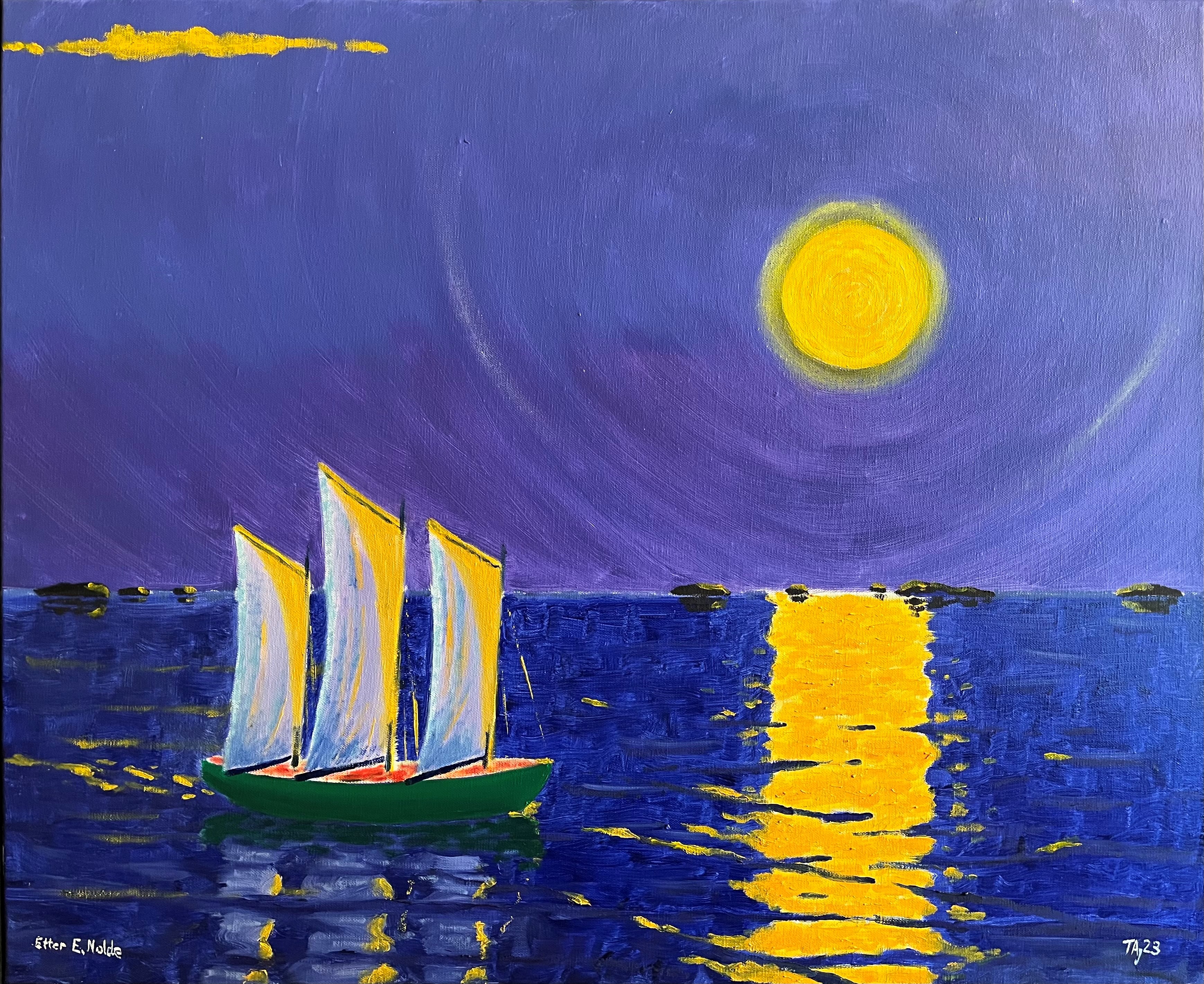 "Blå Nattseilas" (Fritt etter Emil Nolde)