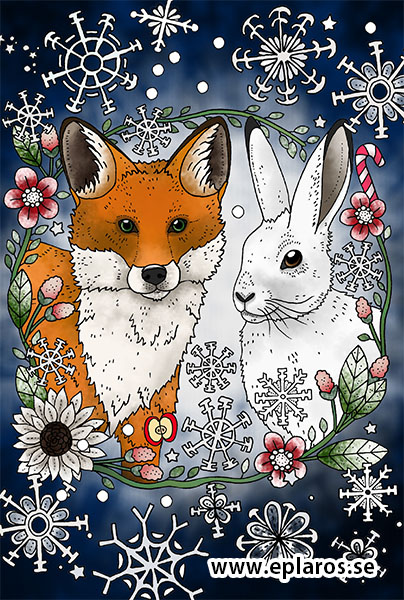 Vykort 10x15 cm Julkort Snöyra / Räv och hare