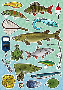 A5 ark - Stickers fiskar