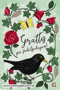 Vykort 10x15 cm Grattis koltrast