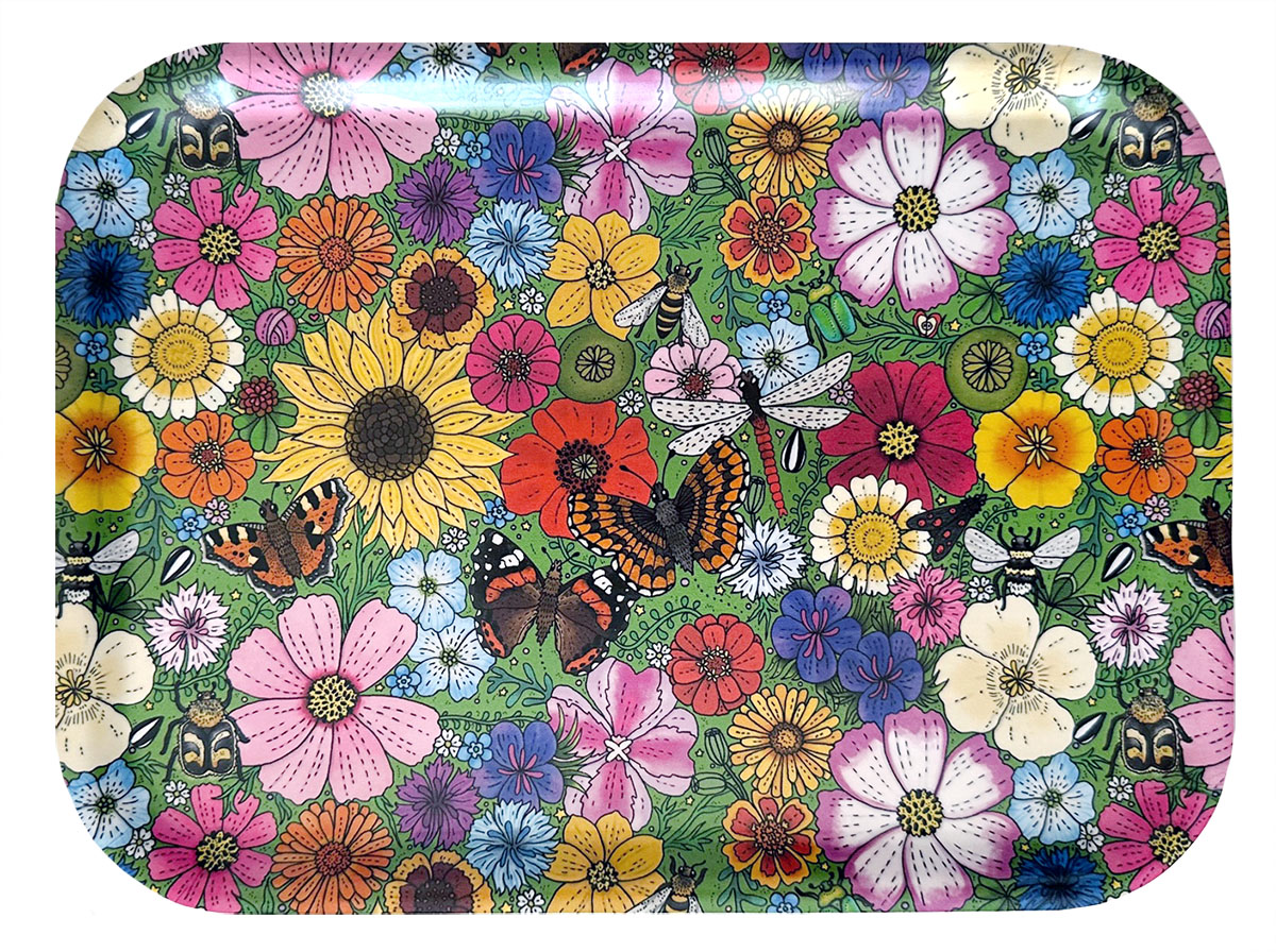 Bricka i björk 20x27 cm - Blomsteräng