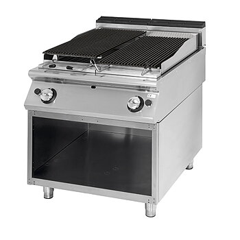 Gas driven lavastens grill, kokzon in gjutjärn, kött/fisk