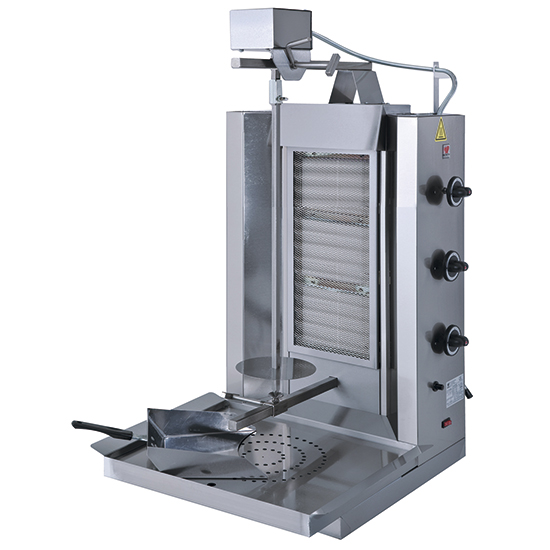 Gas kebab grill med 3 värme zoner, top motor, 30 kg