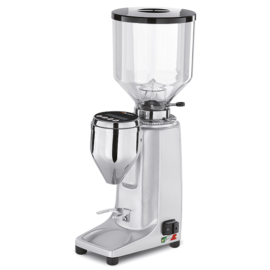 Kaffekvarn, 1,2 kg behållare, elektronisk programmerbar dosering "on demand", aluminium