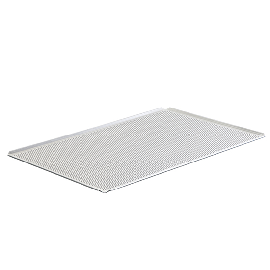 Bakplåt i aluminium untäckt, 600x400 mm - 4 sidor 45°, perforerad - 2