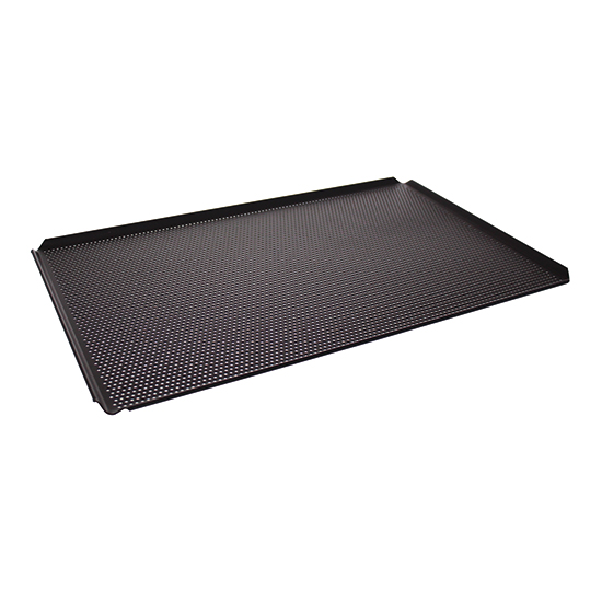Bakplåt i aluminium, 600x400 mm - 4 sidor 45°, tynec täckt, perforerad