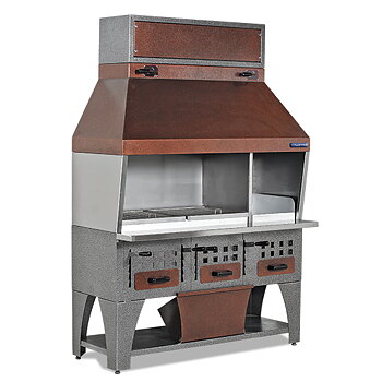 Kolgrill 1600 mm på basskåpet med asklåda och avluftshuva