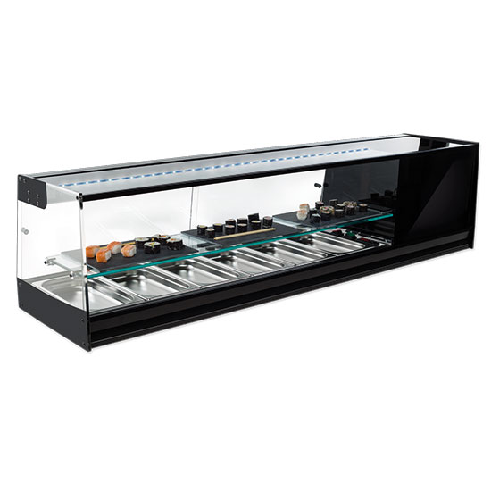 Sushi kyl 4x gn 1/3 med glas hylla och led ljus, +1°/+5°c
