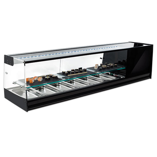 Sushi kyl 6x gn 1/3 med intermediate glas hylla och led ljus, +1°/+5°c