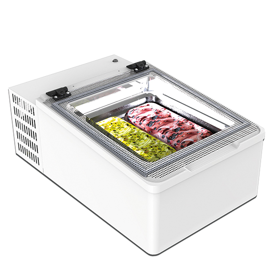 Glassdisk med statisk kylning, kapacitet 2x 5 liter, -10°/-22°c