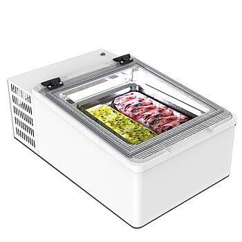 Glassdisk med statisk kylning, kapacitet 2x 5 liter, -10°/-22°c