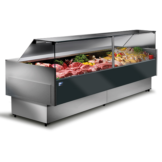 Kyldisk kött 2960 mm med vertikal glas front, ventilerad kylning, 0°/+4°c