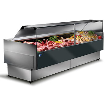 Kyldisk kött 2960 mm med vertikal glas front, ventilerad kylning, 0°/+4°c