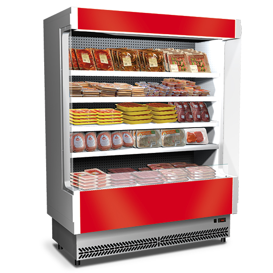 Vertikal multi-deck kyldisk 1080 mm med 4 hyllor , 0°/+2°c - förpackat kött - 2