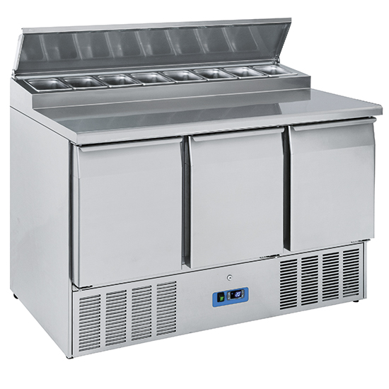 Saladette med 3 dörr gn 1/1, 8x gn 1/6 h=150 mm, 0°/+8°c - 2
