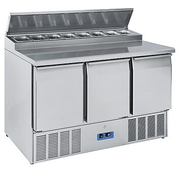 Saladette med 3 dörr gn 1/1, 8x gn 1/6 h=150 mm, 0°/+8°c