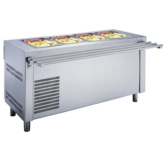 Bain-marie element, kyld 4x GN 1/1 på kylt skåp, 1600x700 mm