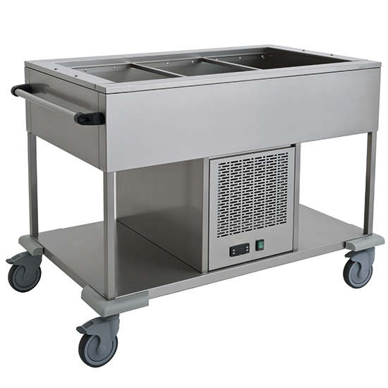 Kylvagn med mellanhylla, 1 bassäng 3x GN 1/1 H = 150 mm, + 4 ° / + 10 ° C, 1200 x 750 mm