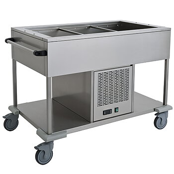 Kylvagn med mellanhylla, 1 bassäng 3x GN 1/1 H = 150 mm, + 4 ° / + 10 ° C, 1200 x 750 mm