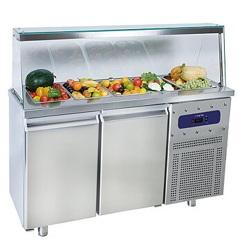 Saladette med 2 dörr gn 1/1 och glas struktur, 4x gn 1/1 h=150 mm, -2°/+8°c