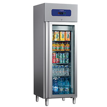 Frysskåp 400 liter gjort av rostfritt stål med glasdörr, 460x485 mm, -10°/-18°c