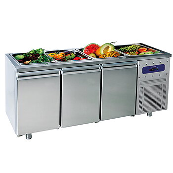 Saladette med 3 dörr gn 1/1, 5x gn 1/1 h=150 mm, -2°/+8°c