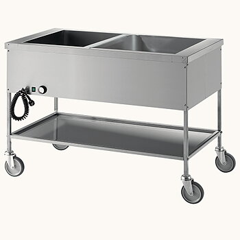 Bain marie, Elektrisk, med falsk botten, 2 bassänger GN 1/1 H = 200 mm, 2 temperaturzoner, 870x650 mm