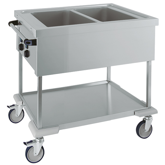 Bain marie, Elektrisk, med falsk botten, 2 bassänger GN 1/1 H = 200 mm, 2 temperaturzoner, 870x650 mm