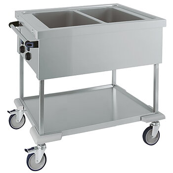 Bain marie, Elektrisk, med falsk botten, 2 bassänger GN 1/1 H = 200 mm, 2 temperaturzoner, 870x650 mm