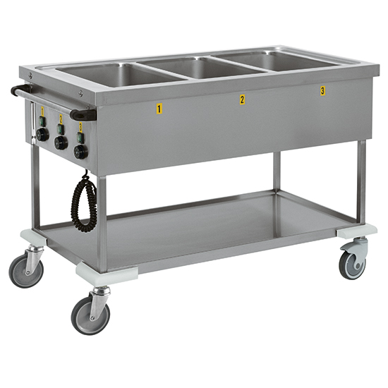 Bain marie, Elektrisk, mellanliggande botten, 3 bassänger GN 1/1 H = 200 mm, 3 temperaturzoner, 1250x650 mm - 2