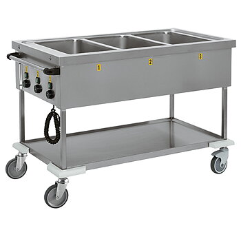 Bain marie, Elektrisk, mellanliggande botten, 3 bassänger GN 1/1 H = 200 mm, 3 temperaturzoner, 1250x650 mm