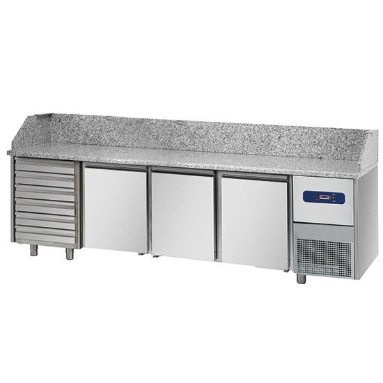 Pizzabord med 3 dörrar 600x400 mm, 6 lådor EN