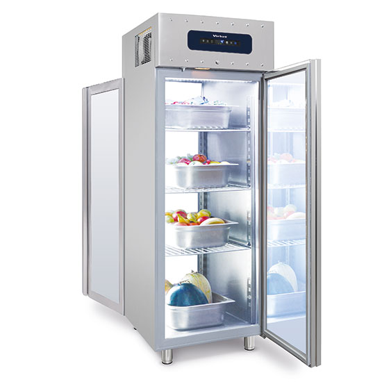 Frysskåp 700 liter gjort av rostfritt stål gn 2/1, -10°/-20°c - pass-through med glasdörrar