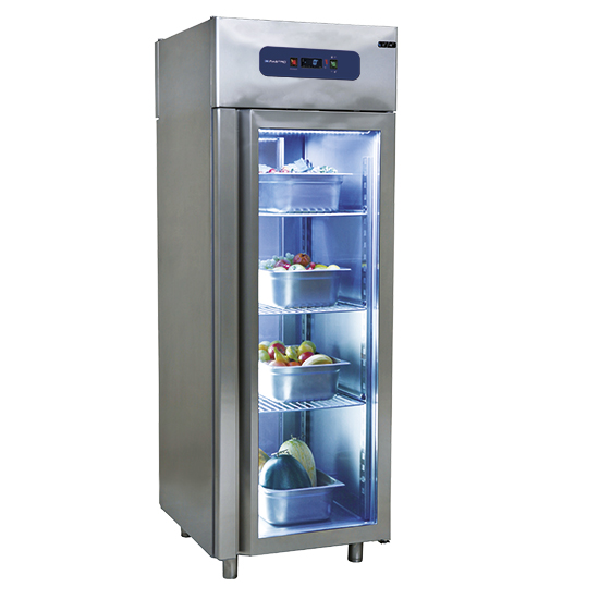 Deepfreezer 700 liter i rostfritt stål med glasdörr, GN 2/1, -10 ° / -22 ° C, 700x810 mm