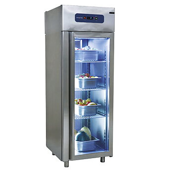 Deepfreezer 700 liter i rostfritt stål med glasdörr, GN 2/1, -10 ° / -22 ° C, 700x810 mm