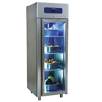 Deepfreezer 700 liter i rostfritt stål med glasdörr, GN 2/1, -10 ° / -22 ° C, 700x810 mm
