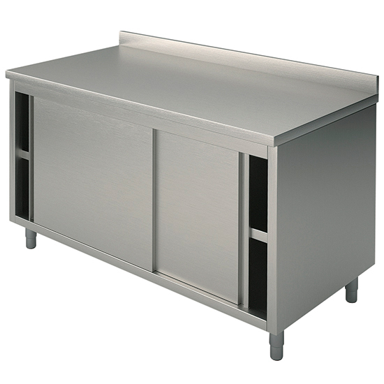 Neutral arbetsbänk med skjutdörrar, med bakkant, 1100x700 mm - 2
