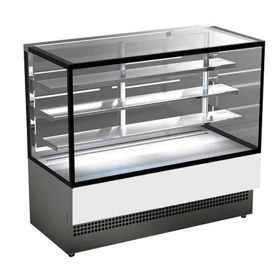 Varmdisk med 3 hyllor och vertikal front glas, ventilerad, l=1200 mm - ral9005