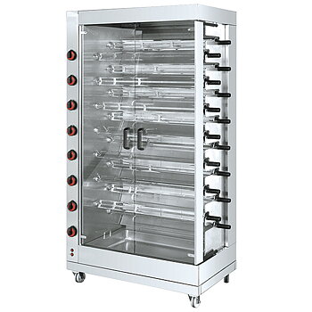 Gas kycklinggrill med belysning, 15 Värmespottar för 75 kycklingar, 1200x660 mm
