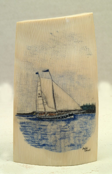 Scrimshaw Sailing ship on mammoth ivory