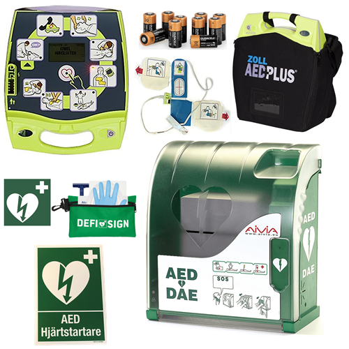 Zoll AED Plus Hjärtstartare. Inklusive Aivia utomhusskåp, bärväska, skyltmaterial m.m. 