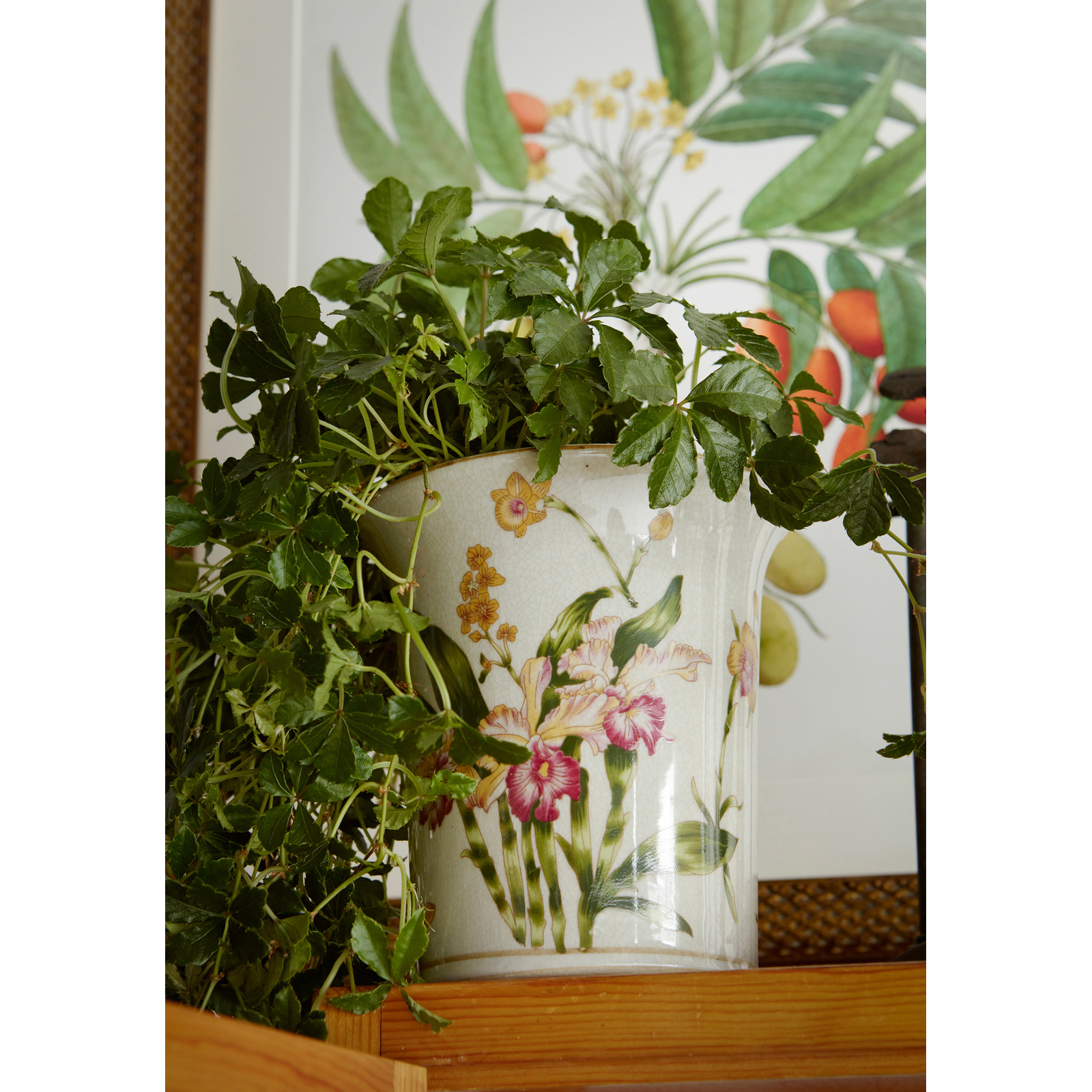 PLANTER, TAPERED ROUND, ORCHIDS ON - 2