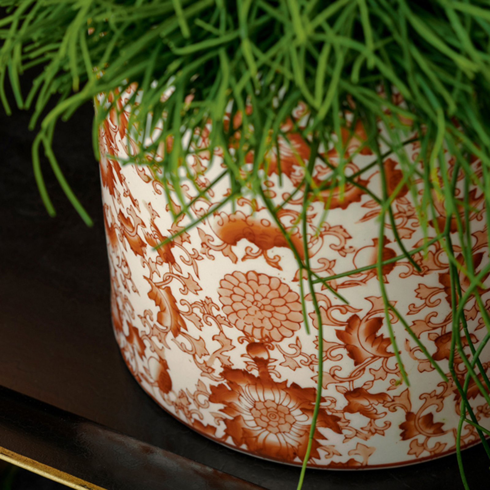 PLANTER, ROUND, CORAL RED PATTERN - 2