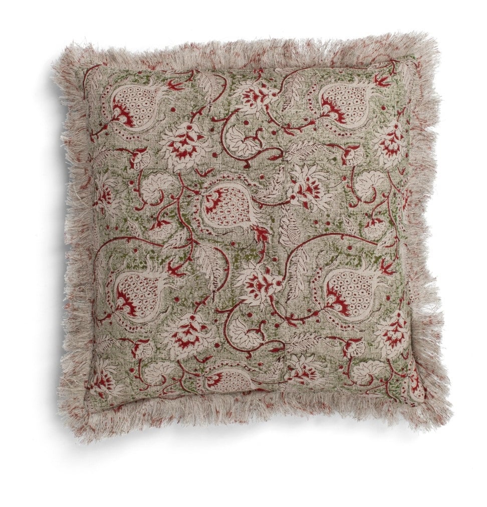 Linen Cushion - Pomegranate - Green
