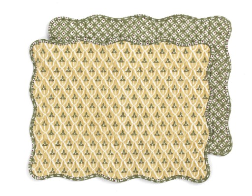 Quiltade bordstabletter Tulip & Dots - Grön & Gul- 35x43